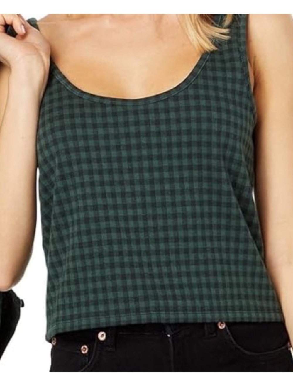 Madewell Dark Green Gingham Scoop Tank